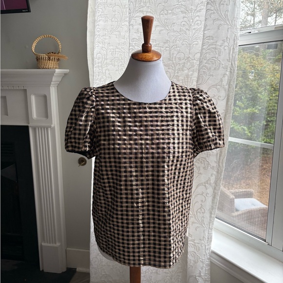 J. Crew Tops - J. Crew Black and Gold Checkered Blouse